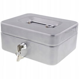 Kasetka Skarbonka Sejf zamykana na kluczyk szara wym 8,5 x 11,5 x 5,5 metal