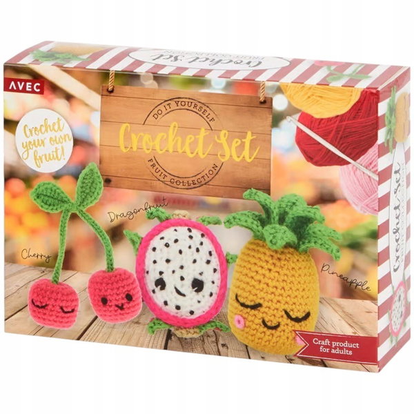 ZESTAW DO SZYDEŁKOWANIA SZYDEŁKO NICI IGŁA OWOCE WIŚNIA SMOCZY OWOC ANANAS