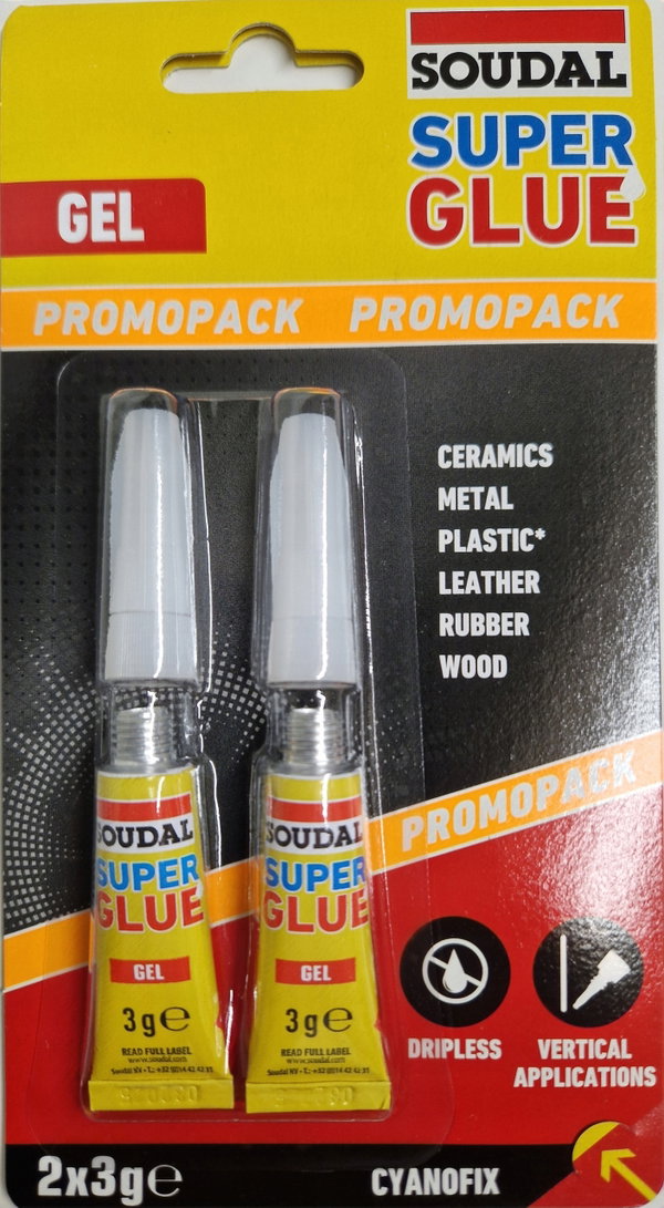 KLEJ SUPER GLUE ŻEL UNIWERSALNY SZYBKI PROMOPACK 2 X 3G 2 sztuki SOUDAL