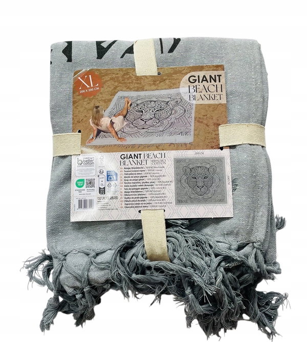 Koc Plażowy XXL 100% Bawełna Mandala TYGRYS GIANT BEACH BLANKET 200x200 cm