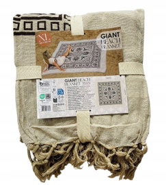 Koc Plażowy XXL 100 % Bawełna GIANT BEACH BLANKET 200 x 200 cm BEŻOWY KWIAT