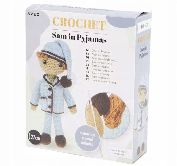ZESTAW DO SZYDEŁKOWANIA RĘKODZIEŁA Z WŁÓCZKI AVEC CROCHET - SAM IN PYJAMAS