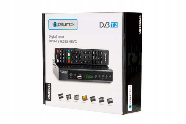 Tuner TV Cabletech URZ0336C z wyświetlaczem po polsku czarny + pilot