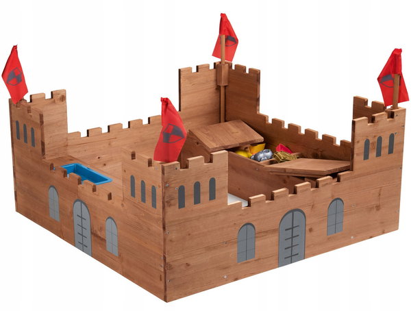 Piaskownica Zamek Rycerski PLAYTIVE dla dzieci 113cm x 70cm x 113cm drewno