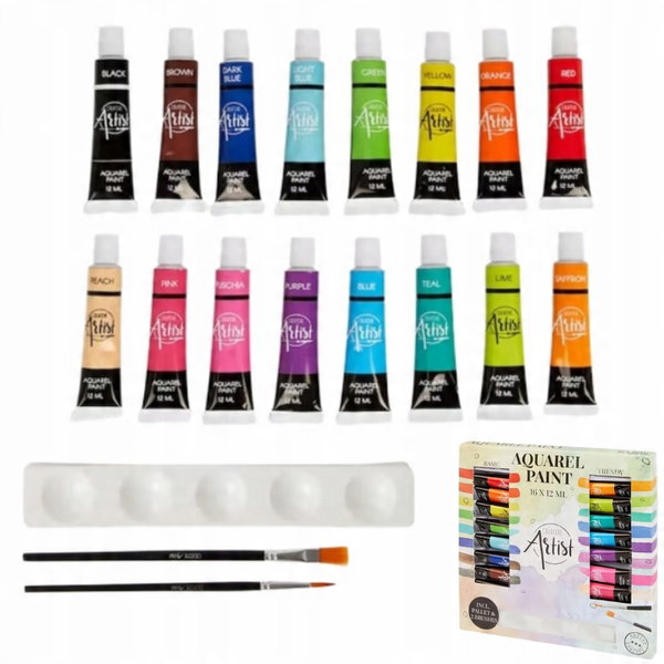 Zestaw Farb akwarelowych Creative Artist wielokolorowy 16szt. 192ml +pędzel