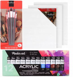 ZESTAW MALARSKI 20w1: 3 PŁÓTNA 5 PĘDZLI 12 FARB AKWARELOWYCH VAN BLEISWIJCK