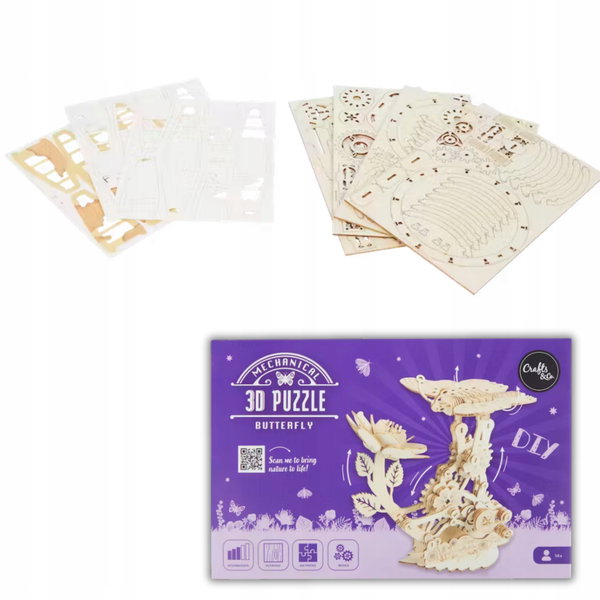 PUZZLE 3D DREWNIANE piękny model motyl ruchome elementy 3D 18x21x13,5 cm