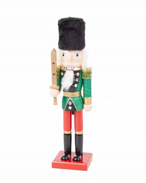 FIGURKA ŚWIĄTECZNA DZIADEK DO ORZECHÓW DREWNIANY XL 35CM ZIELONY Z MIECZEM