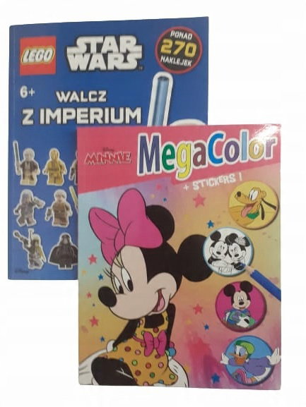 KOLOROWANKI DISNEY MINNIE 90str + Książeczka A4 LEGO NAKLEJKI 16str. 270szt