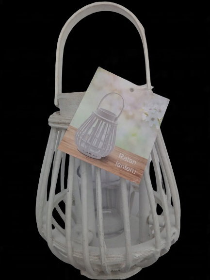 Lampion Living wiklina/rattan na świeczki/tealighty 16x14 cm AŻUROWA BIAŁA