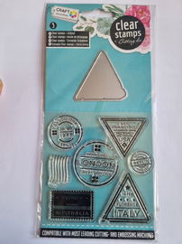 Zestaw stempli STEMPLE POCZTOWE, PODRÓŻE z wykrojnikiem KRAJE I STOLICE