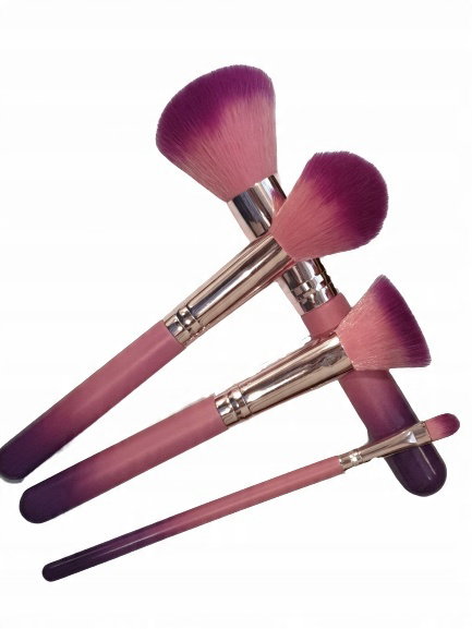 Zestaw 4 Pędzli Do Makijażu Make-up Z Kosmetyczką z brokatem różowe