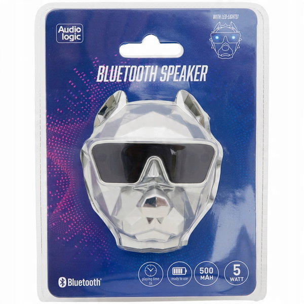 Głośnik Bluetooth micro USB Przenośny Mobilny 5W LED 5H PIES SREBRNY