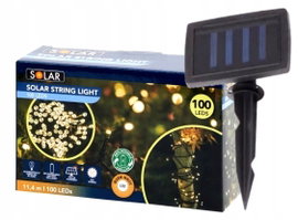 CIEPŁA BIAŁA GIRLANDA OGRODOWA SOLARNY ŁAŃCUCH ŚWIETLNY DRUT 100 LED 11,4 m