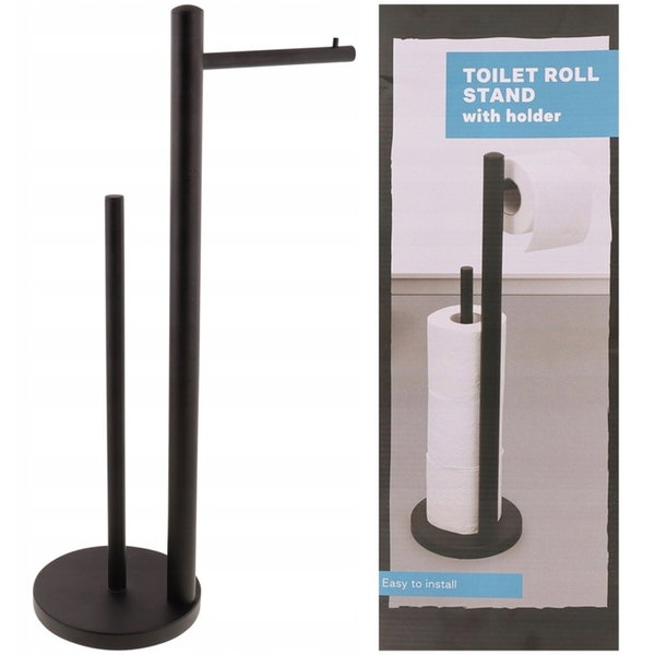 STOJAK UCHWYT NA PAPIER TOALETOWY METALOWY ŁAZIENKA AKCESORIA 51cm czarny A