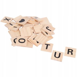 DREWNIANE DUŻE LITERY LITERKI ALFABET SYMBOLE DO NAUKI OZDÓB 36SZT 40MM FSC