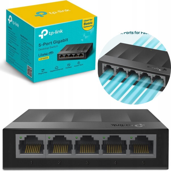 ENERGOOSZCZĘDNY SWITCH Tp-Link LS1005G 5x1GBit 1GB + zasilacz SZYBKI YAPPI