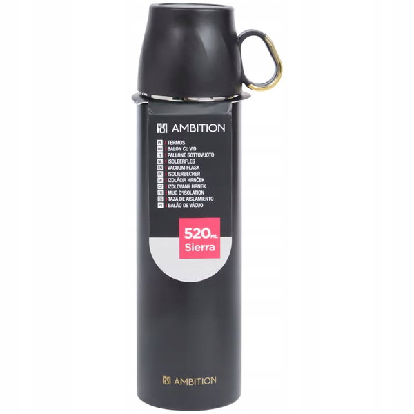 TERMOS METALOWY kubek do picia na napoje ciepłe zimne 520 ml Czarny BLACK