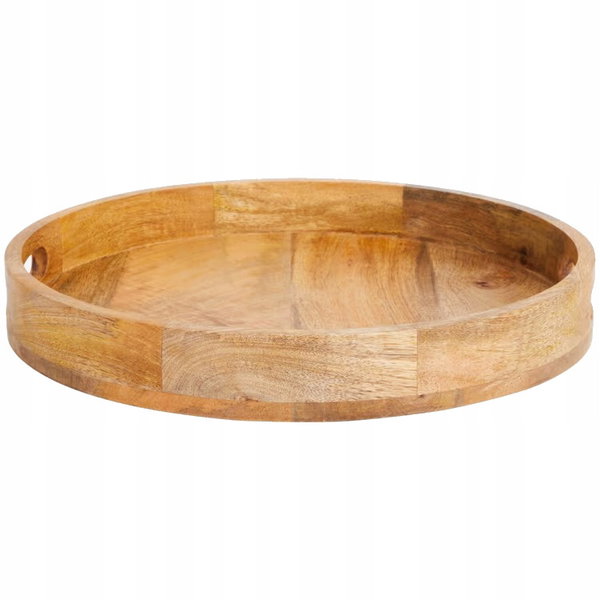 TACA DEKORACYJNA Z NATURALNEGO DREWNA MANGO OKRĄGŁA Z UCHWYTAMI 34 X 4,5 CM