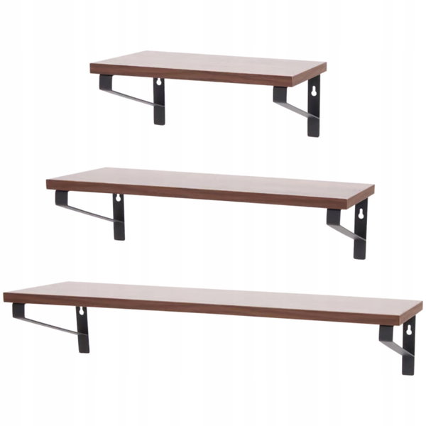 3x półka drewniana podwieszana bejcowana 30 cm 45 cm 60 cm na zdjęcia MDF