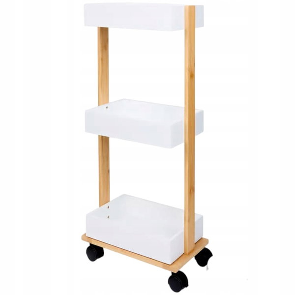 Wózek platforma na kółkach 3 poziomowy do przechowywania bambusowy 70 cm B
