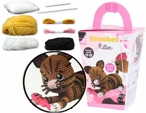 ZESTAW DO SZYDEŁKOWANIA WŁÓCZKA SZYDEŁKO IGŁA 16,5 cm MASKOTKA KOTEK + RYBA