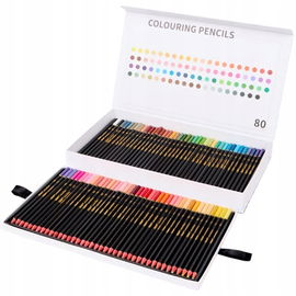 PROFESJONALNE KREDKI OŁÓWKOWE ZESTAW XL 80 szt ETUI ORGANIZER PTASZKI