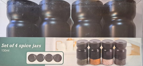 Słoiczki pojemniki na przyprawy szkło metal eleganckie pojemne czarne 4 szt