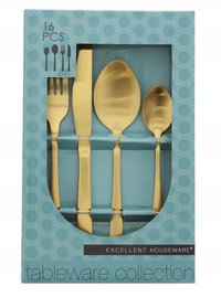 SZTUĆCE ZŁOTE KOMPLET ZESTAW sztućców 16 elementów GLAMOUR HOME DECOR MAT