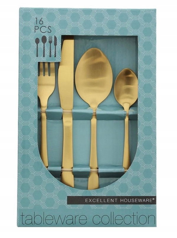 SZTUĆCE ZŁOTE KOMPLET ZESTAW sztućców 16 elementów GLAMOUR HOME DECOR MAT