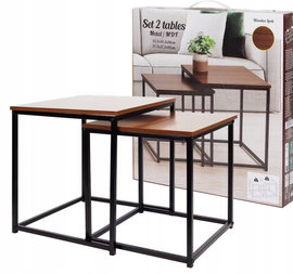 STOLIK KAWOWY CIEMNY DĄB LOFT METALOWY MDF SALON SYPIALNIA ZESTAW 2 SZTUKI