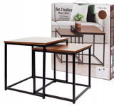 STOLIK KAWOWY CIEMNY DĄB LOFT METALOWY MDF SALON SYPIALNIA ZESTAW 2 SZTUKI