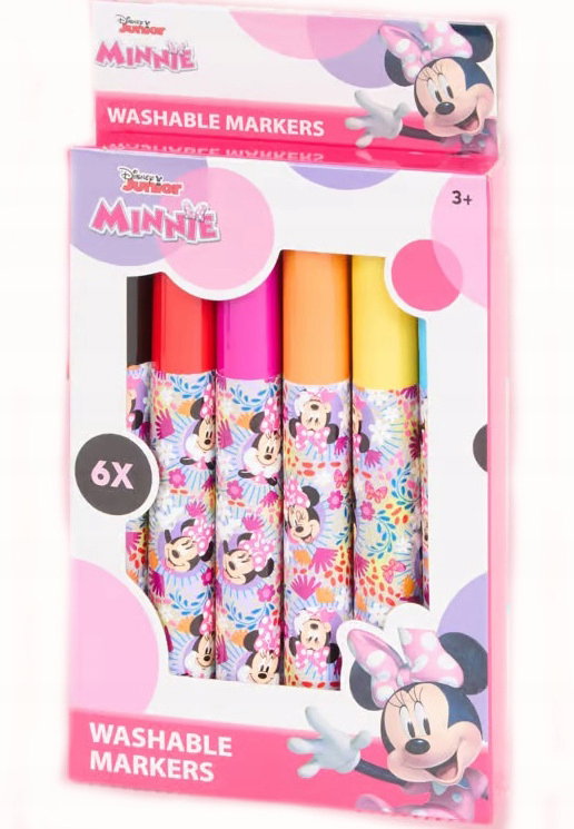 Flamastry Mazaki Markery Pisaki Zmywalne Myszka Minnie Rysowanie 6 szt