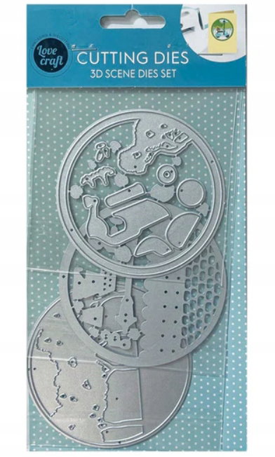 Wykrojnik szablon 3D Scenka skuter do wycinania embossing avec 3 sztuki