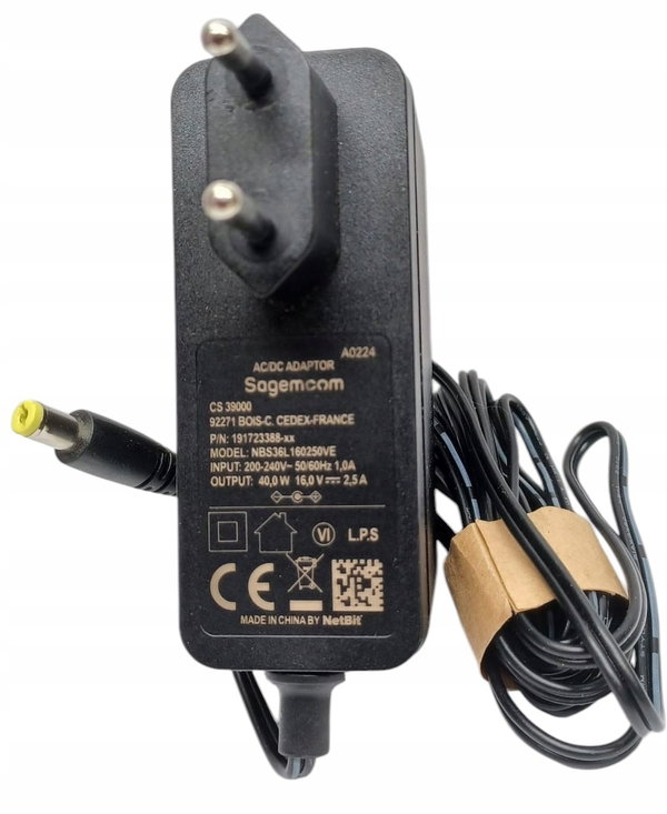 Zasilacz SAGEMCOM NBS36L 160250VE DEKODERY CANAL+ POLSAT WIFIBOX 16V 2,5A
