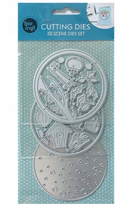 Wykrojnik szablon 3D Scenka ptaki drzewo domki do wycinania embossing 3 szt