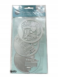 Wykrojnik szablon 3D Scenka miasto ulica do wycinania embossing 3 sztuki