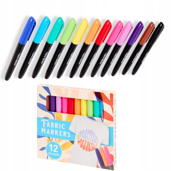 MARKERY MAZAKI PISAKI FLAMASTRY DO TKANIN UBRAŃ 12 KOLORÓW FABRIC MARKERS
