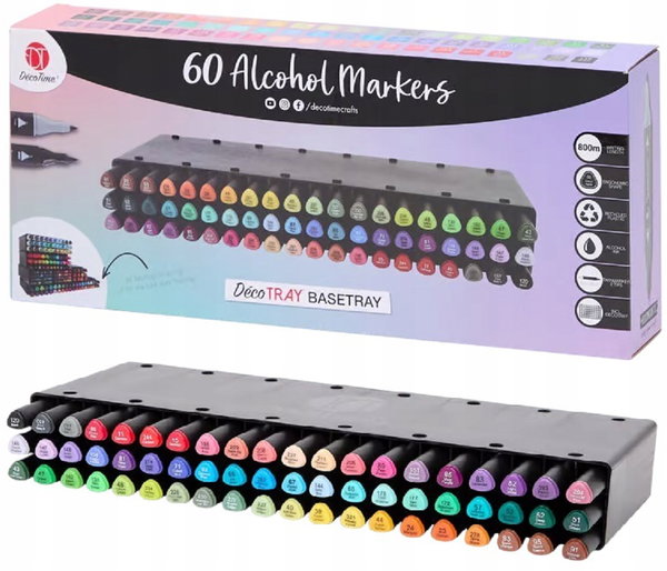 Markery Alkoholowe TWIN dwustronne DecoTime 60 sztuk Box Mix Kolory 91-120