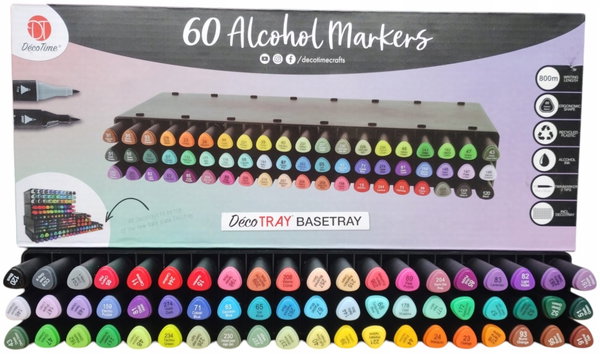 Markery Alkoholowe 60 sztuk dwustronne DecoTime duży box mix Kolory 91-120