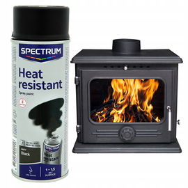 FARBA LAKIER ŻAROODPORNY DO KOMINKÓW CZARNY MAT W SPRAYU MAX 800°C 400 ML