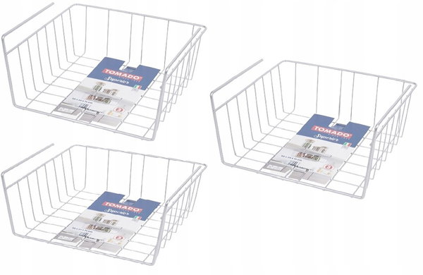 KOSZ KOSZYK METALOWY PODWIESZANY ORGANIZER POD PÓŁKĘ 30x26x14cm SZARY 3 szt