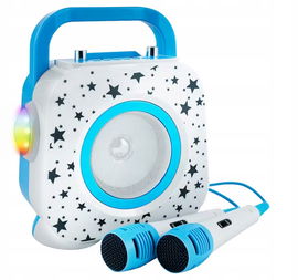 ZESTAW DO KARAOKE DLA DZIECI 2 MIKROFONY PREZENT PRZENOŚNY LEDOWY NIEBIESKI