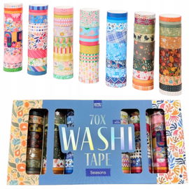 WASHI TAPE TAŚMY NAKLEJKI DEKORACJE SCRAPBOOKING DUŻY ZESTAW 3m x 70 SZTUK