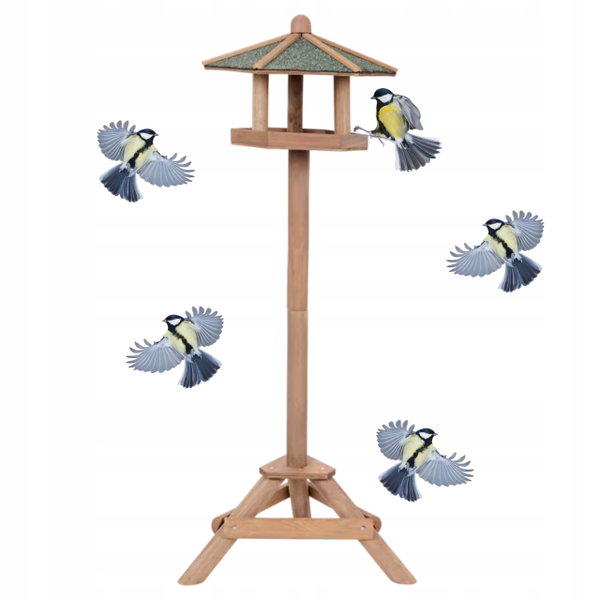 Karmnik Drewniany Domek dla ptaków na stojaku wysoki 105 cm Bites for Birds