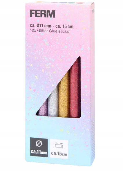 KOLOROWY BROKATOWY KLEJ GLITTER 12 x WKŁAD DO PISTOLETU FERM 15 CM GGA1011