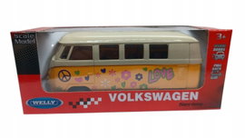 VOLKSWAGEN BUS 1:34 WELLY METALOWY MODEL SAMOCHODU Z NAPĘDEM W KWIATY LOVE