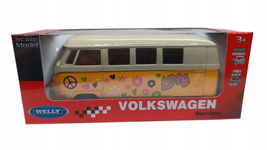 VOLKSWAGEN BUS 1:34 WELLY METALOWY MODEL SAMOCHODU Z NAPĘDEM W KWIATY LOVE