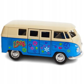 VOLKSWAGEN BUS 1:34 WELLY MARKOWY METALOWY MODEL SAMOCHODU Z NAPĘDEM BLUE