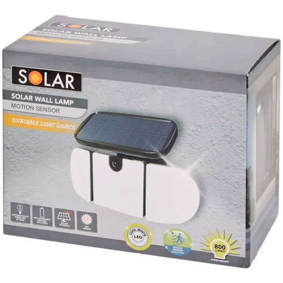 Lampa ścienna czujnik ruchu Solar zewnętrzna akumulatorowa 800 lumen